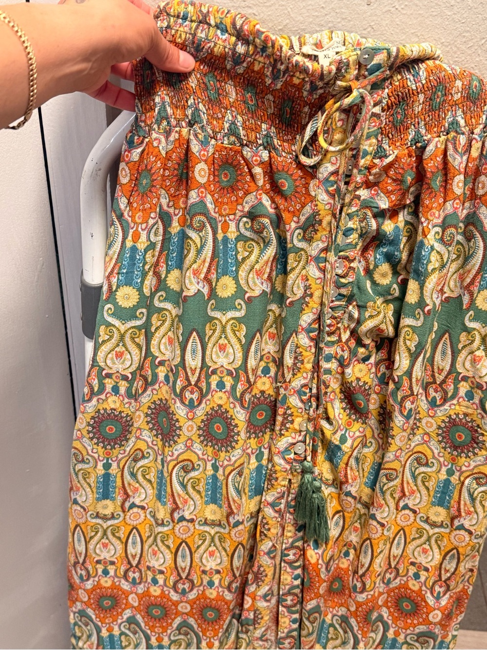 Christian Siriano Multicolor Paisley Print Maxi Skirt - Green, Orange, Yellow - Picture 4 of 10